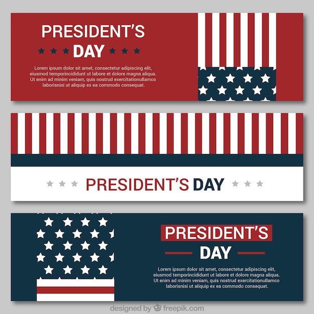 Free Vector | Flat pack of three banners for president's day