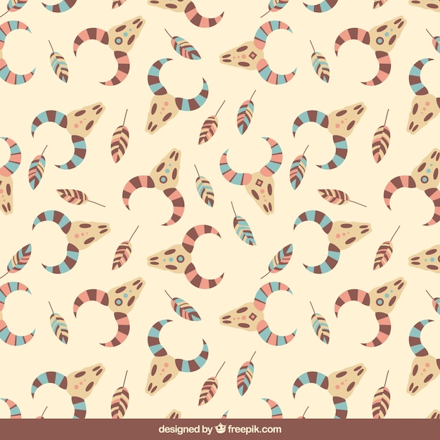 Flat pattern of animal skulls in boho style Free Vector