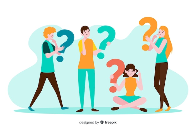 Flat people holding question marks Free Vector