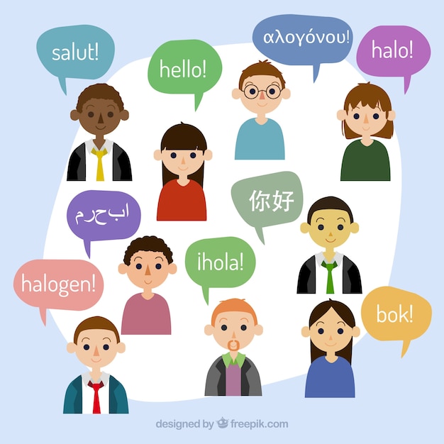 Free Vector | Flat people with speech bubbles in different languages