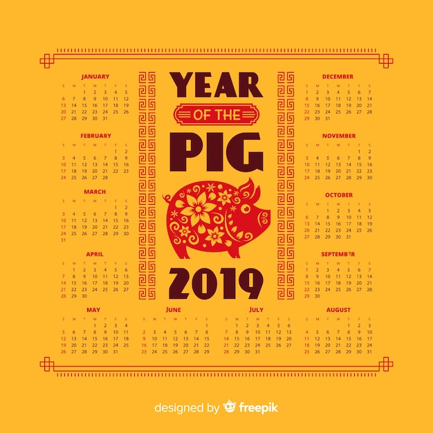 Free Vector | Flat pig chinese new year calendar