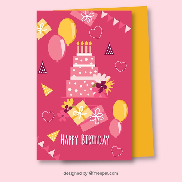 Free Vector | Flat pink birthday card template