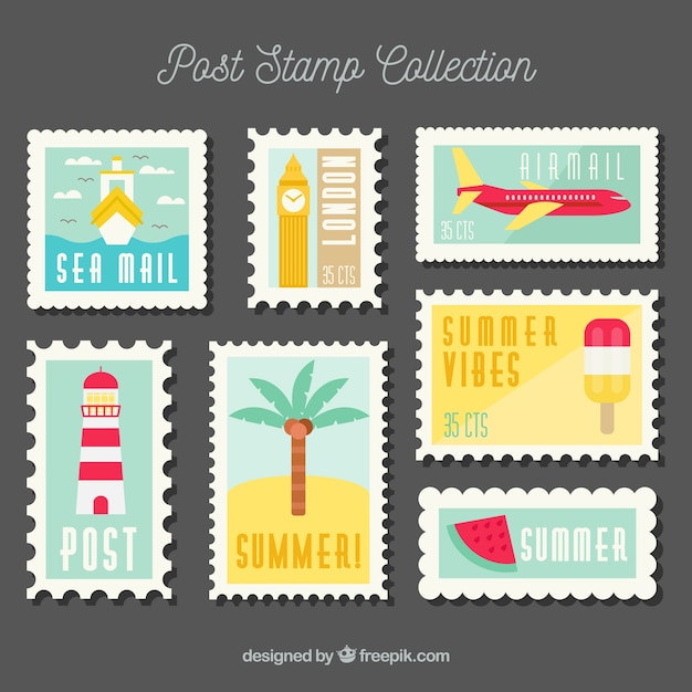 Free Vector | Flat post stamp collection