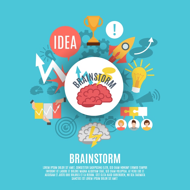 Flat poster with brainstorm icons | Free Vector