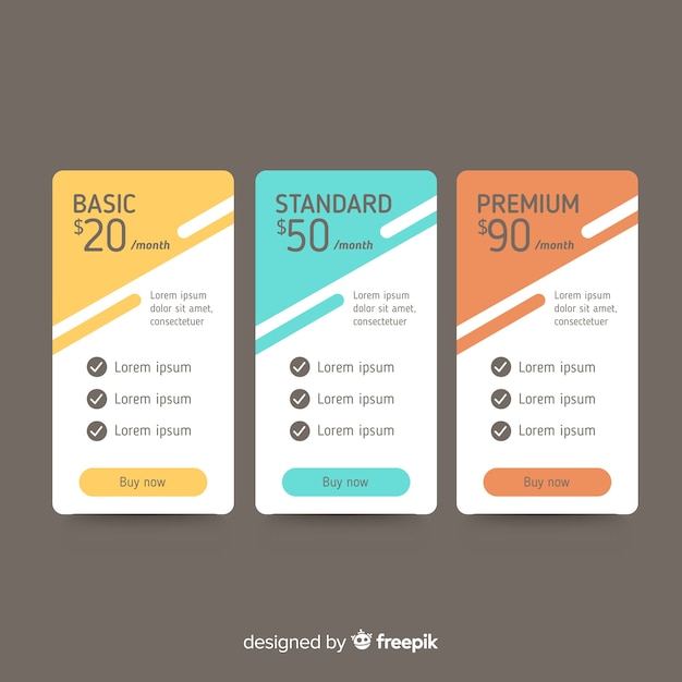 Flat price list collection Free Vector