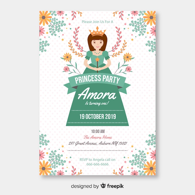 Download Free Vector | Flat princess party invitation template