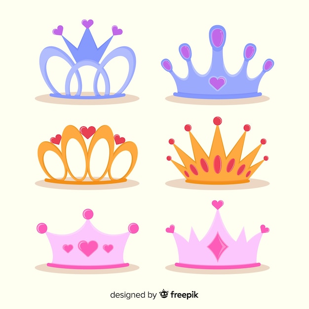 Flat princess tiara collection Vector | Free Download