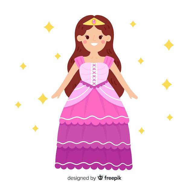 Download Flat princess with pink dress | Free Vector