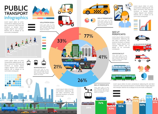 Free Vector | Flat public transport infographic concept with circle