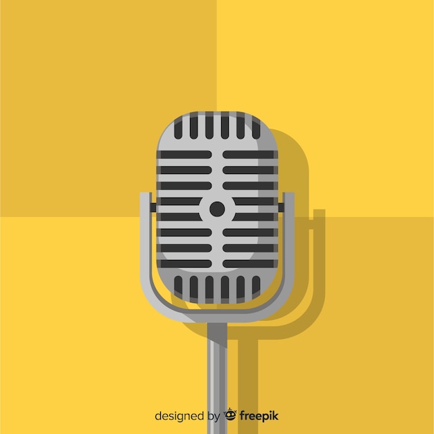 Flat retro microphone background Free Vector