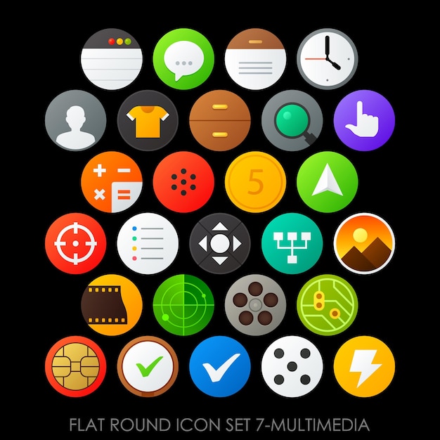 Premium Vector | Flat round icon set multimedia