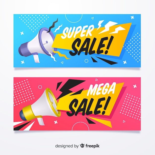 Flat sale banner with realistic objects Free Vector