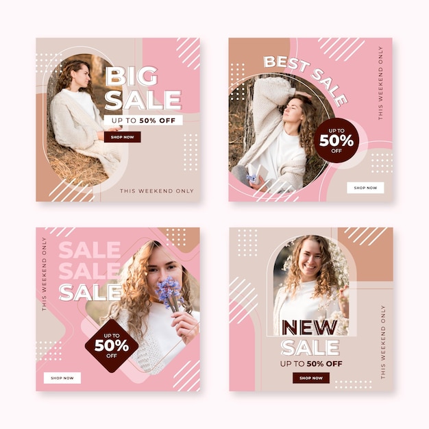 Flat sale instagram post collection with photo Premium Vector