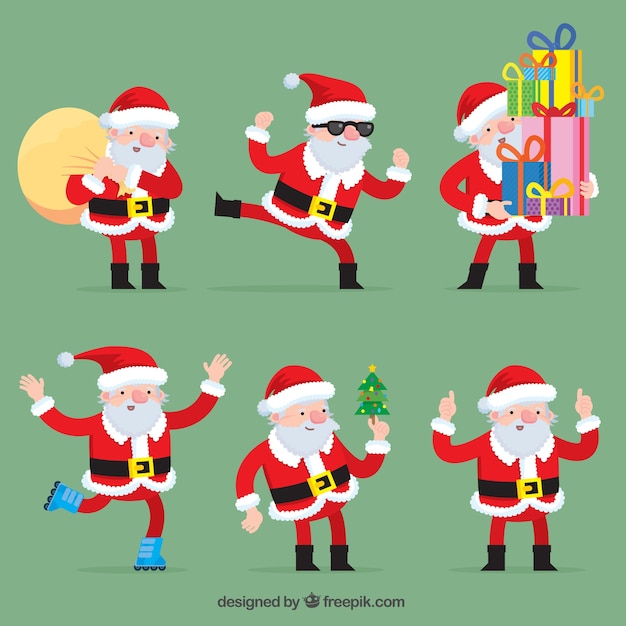 Flat santa claus collection with christmas\
objects