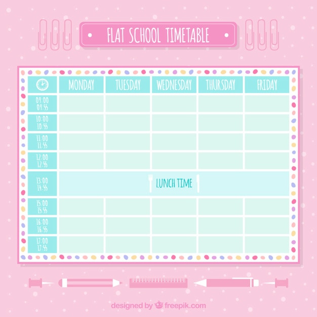 Flat School Timetable In Soft Tones Vector 