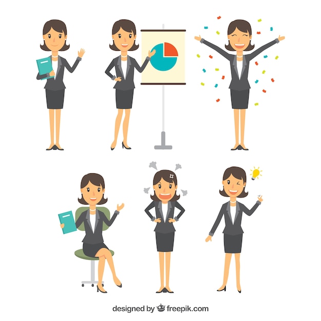 Flat selection of businesswoman character with
variety of facial expressions