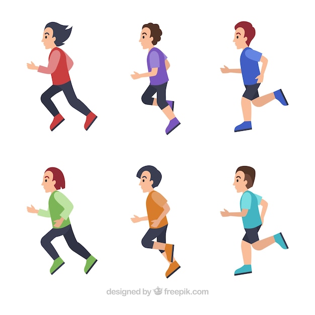 Free Vector | Flat selection of six men running