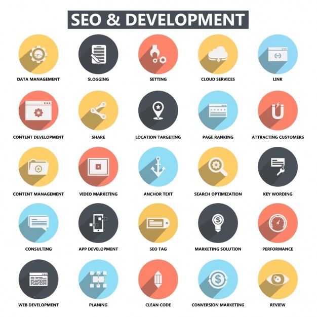 Flat Seo Development Icons Vector | Free Download