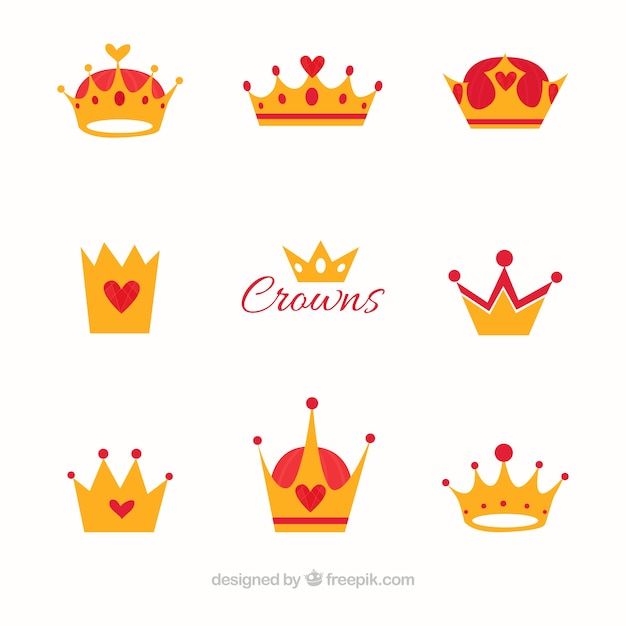 Flat set of crowns with red elements Free Vector
