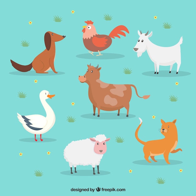 Download Flat set of cute farm animals Vector | Free Download