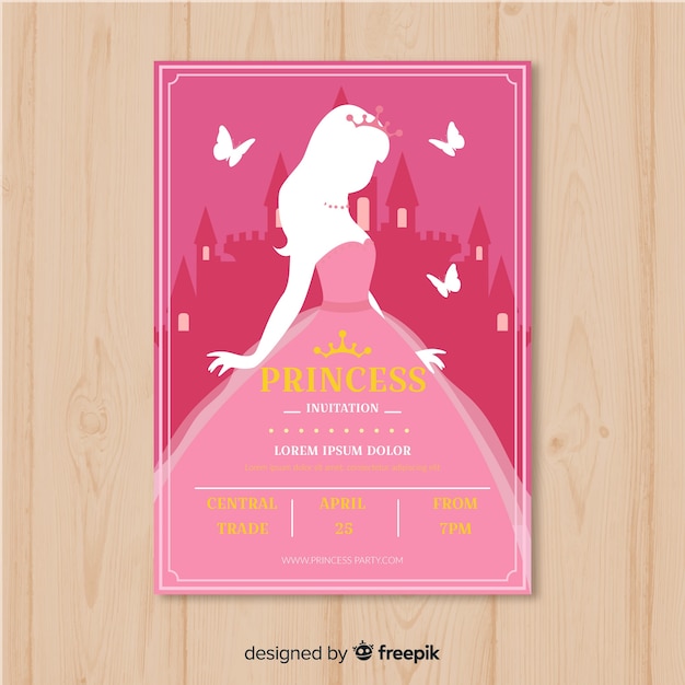Download Flat silhouette princess party invitation template | Free ...