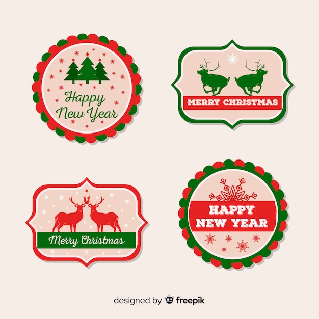 Download Flat silhouettes christmas label pack Vector | Free Download