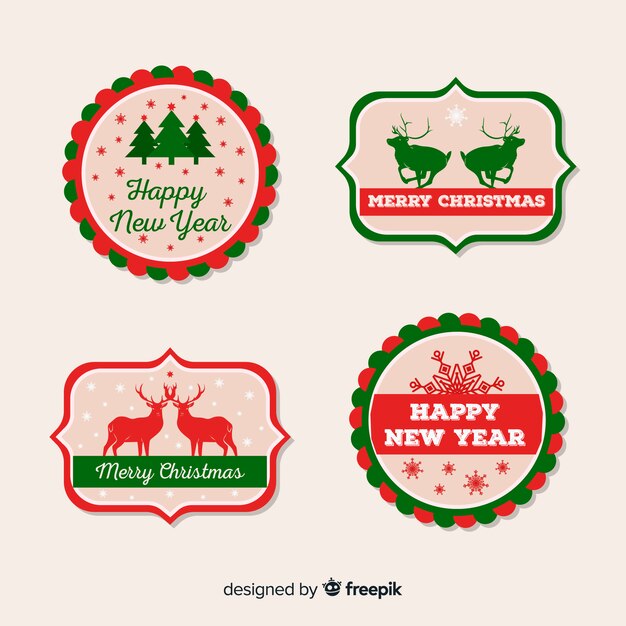 Download Flat silhouettes christmas label pack Vector | Free Download