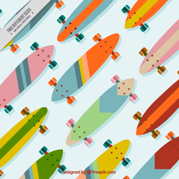 Flat skateboards in top view background