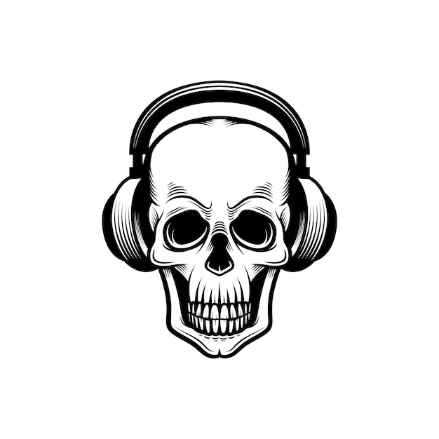 Flat skull in headphones icon | Premium Vector