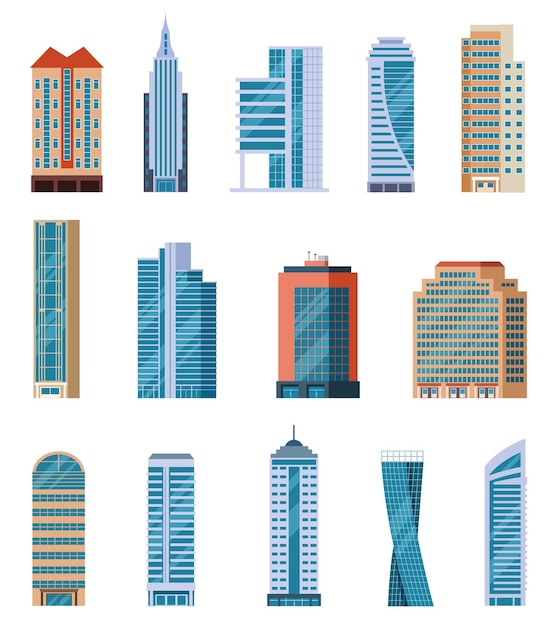 Premium Vector | Flat skyscrapers. modern city tall buildings ...