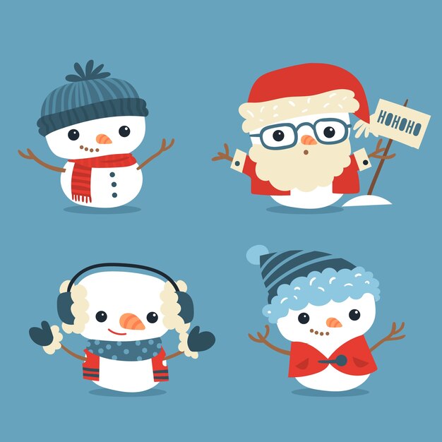 Download Flat snowman character pack | Free Vector