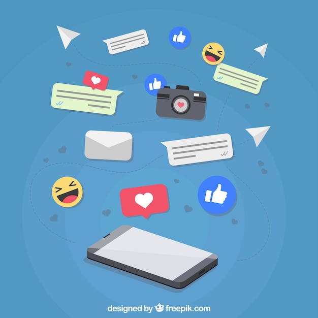 Flat social media background with mobile phone | Free Vector