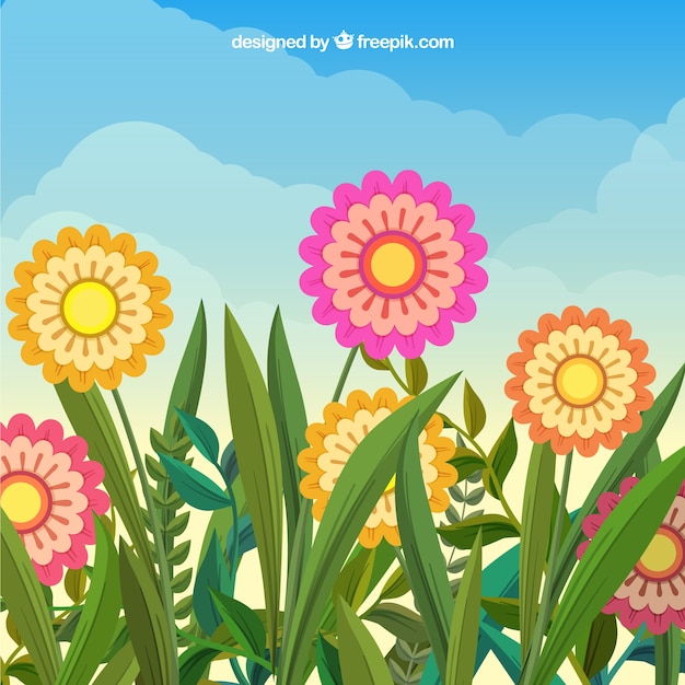 Flat spring flower background