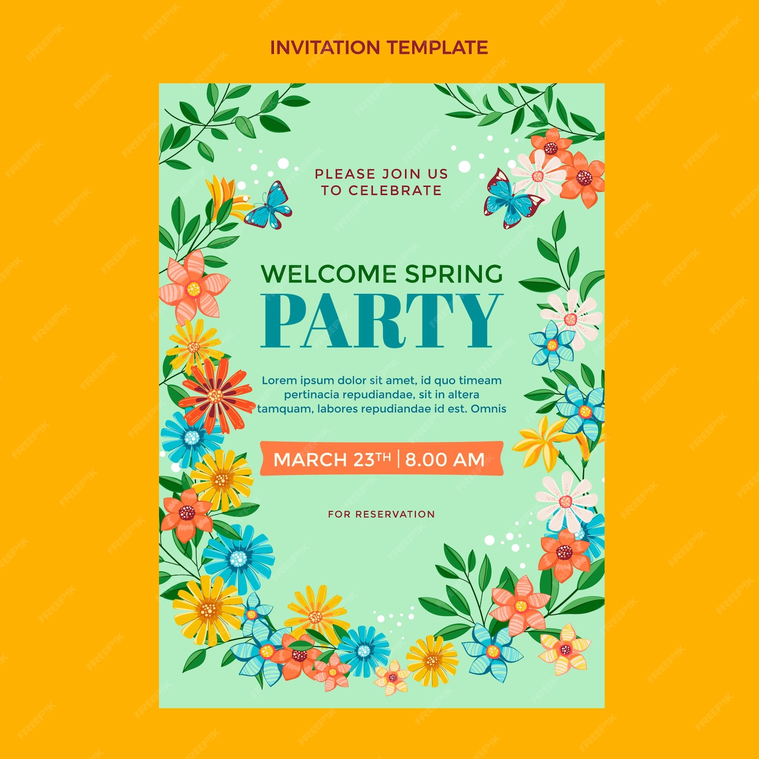 free-vector-flat-spring-invitation-template