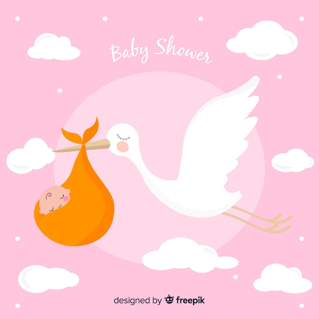 Flat stork baby shower cards collection Vector | Free Download