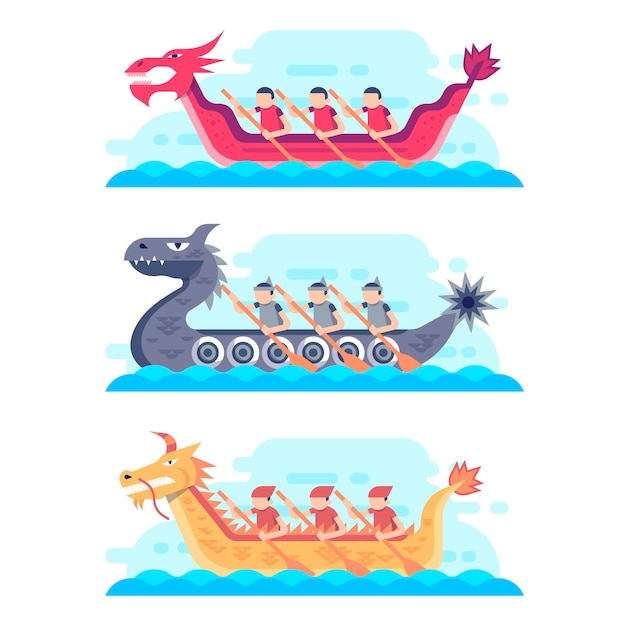 Flat style dragon boat collection | Free Vector