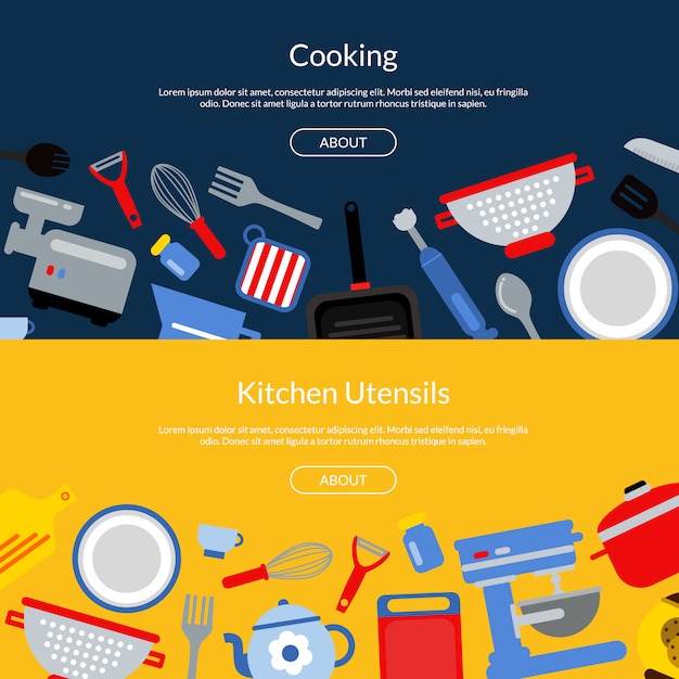 Premium Vector | Flat style kitchen utensils horizontal web banners or ...