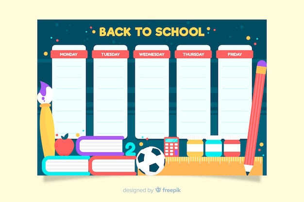 Flat style school timetable template Free Vector