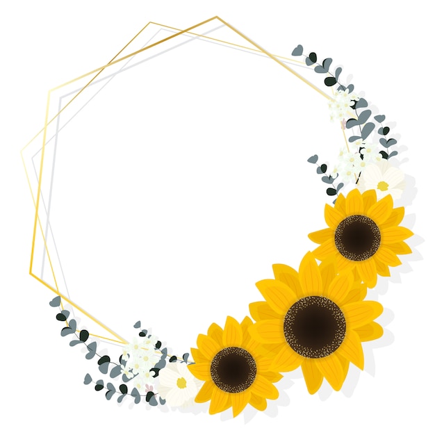 Download Flat style sunflower eucalyptus with golden frame wreath ...