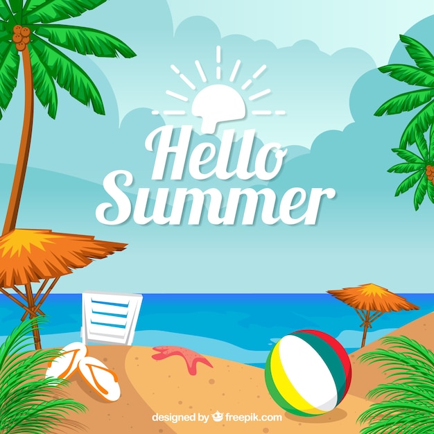 Flat summer background with colored elements | Free Vector