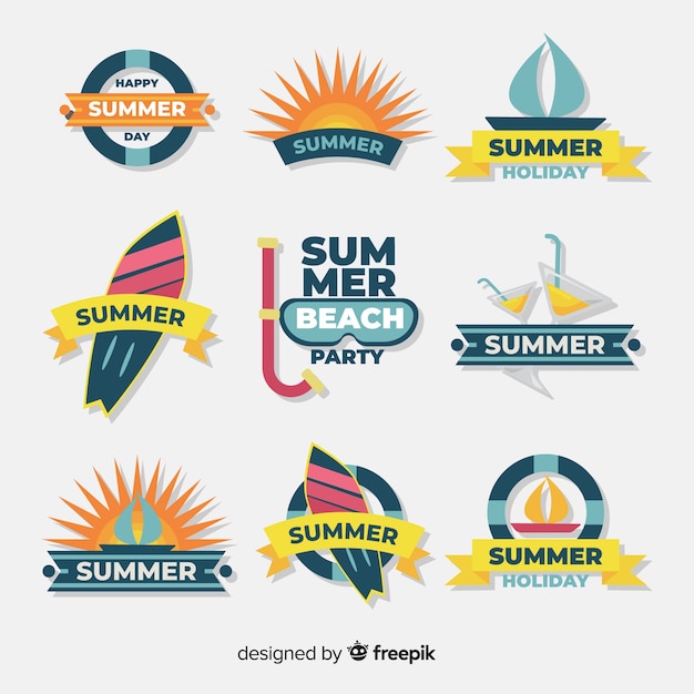 Flat summer badge collection Free Vector