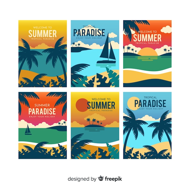 Download Flat summer card collection | Free Vector