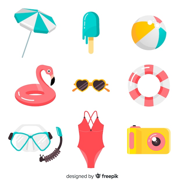 Flat summer element collection Free Vector