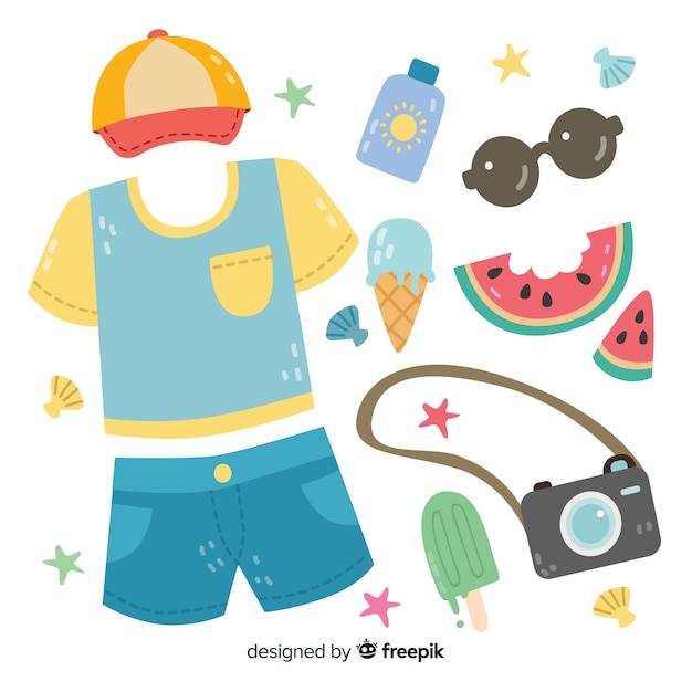 Flat summer element collection Free Vector