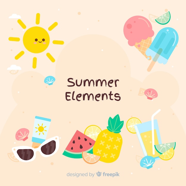 Flat summer element collection Free Vector