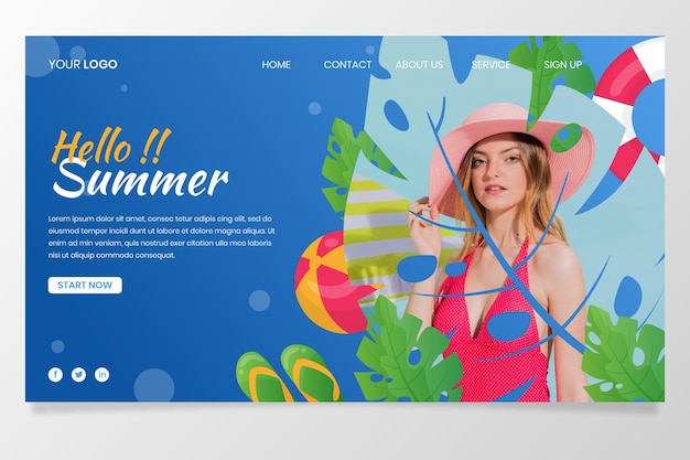 Free Vector | Flat summer landing page template with photo