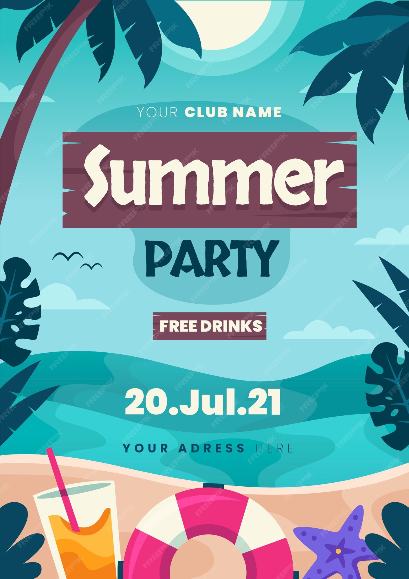 Free Vector | Flat summer party vertical poster template