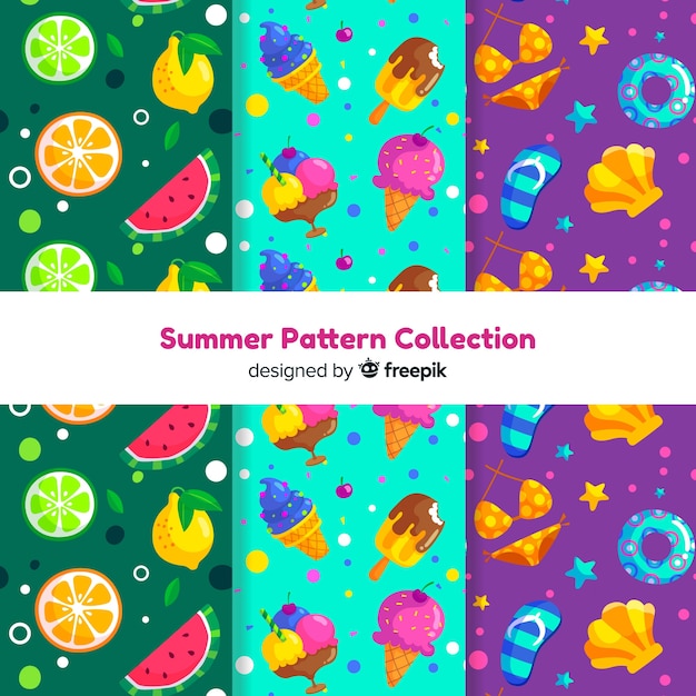 Flat summer pattern collection Free Vector