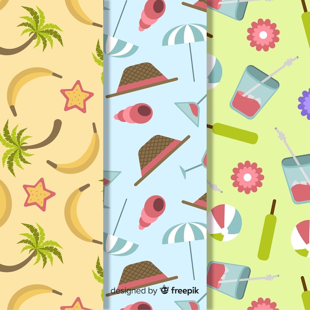 Flat summer pattern collection Free Vector