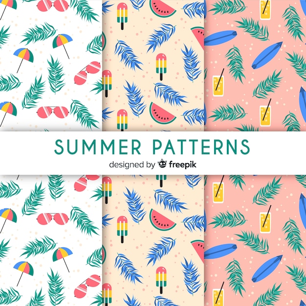 Flat summer pattern collection Free Vector